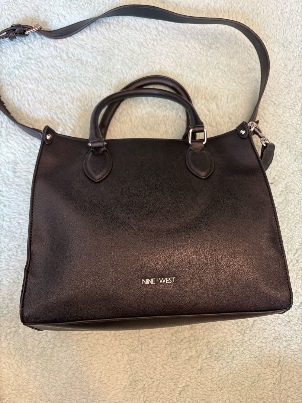 Nine West Black Leather Satchel Crossbody Bag Top Handle Purse